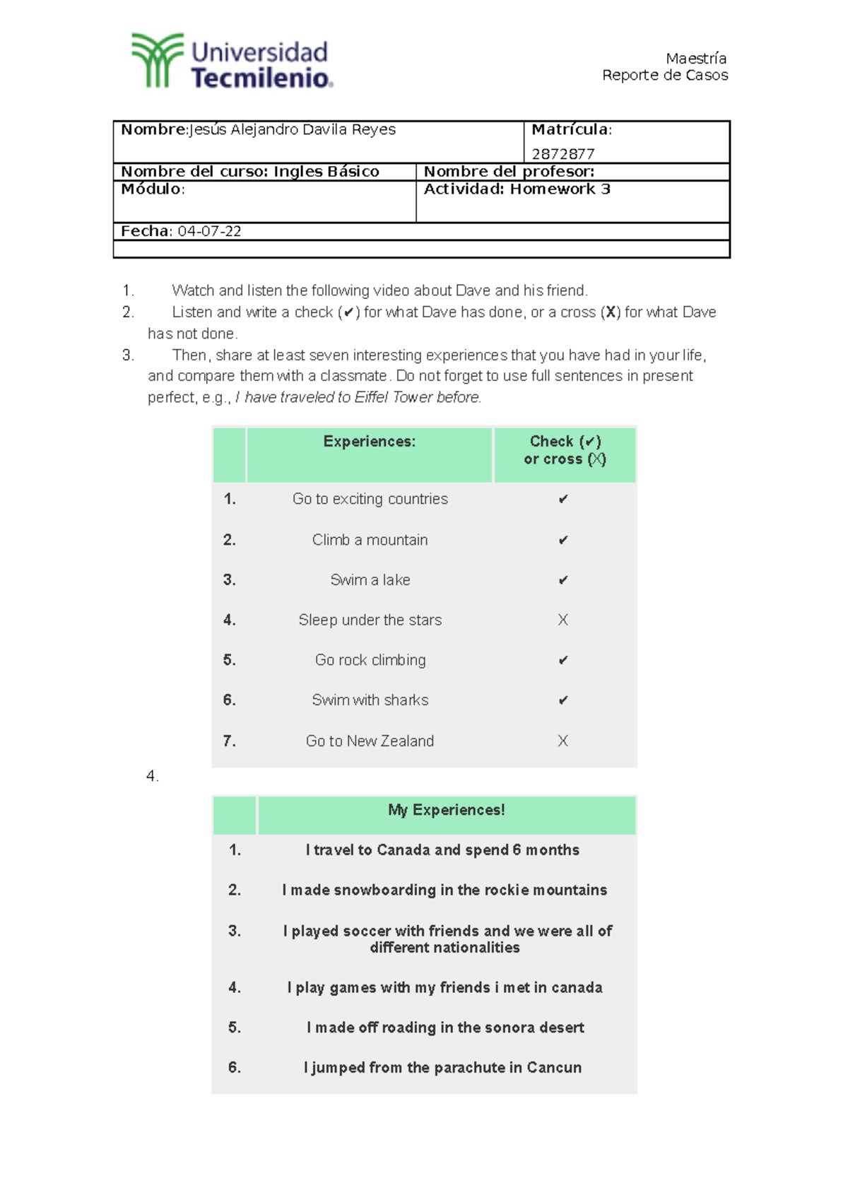 Homework 4 - Tarea 4 de ingles basico es una de las tareas obligatorias ...