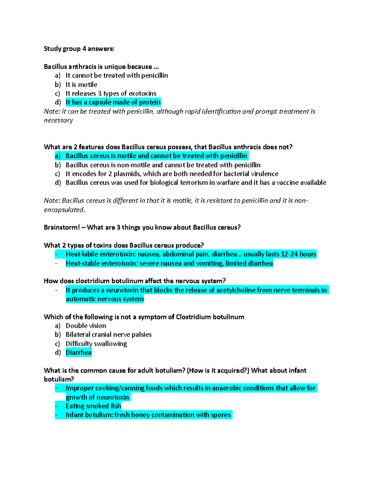 HSS1100 studygroup 4 answers - Study group 4 answers: Bacillus ...