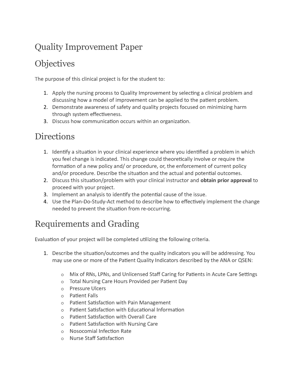 quality improvement project essay