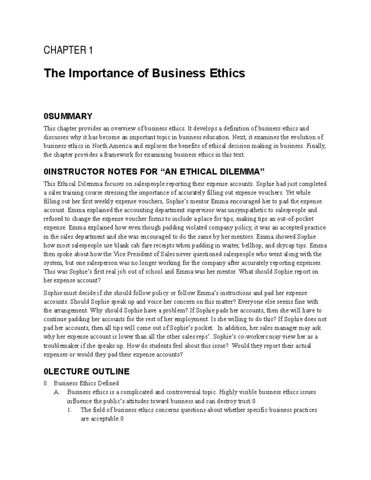 Business Ethsic - CHAPTER 1 The Importance of Business Ethics 0SUMMARY ...