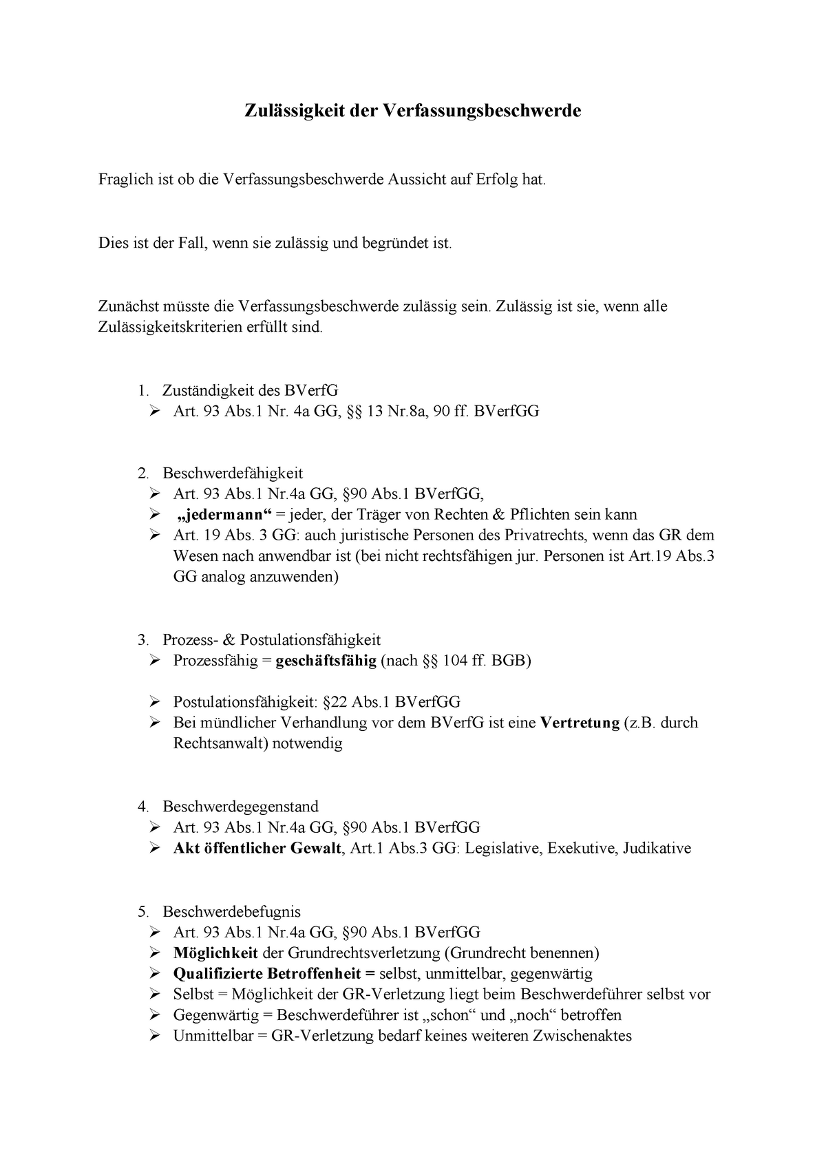 Schema Zulässigkeit Der Verfassungsbeschwerde - Zulässigkeit Der ...