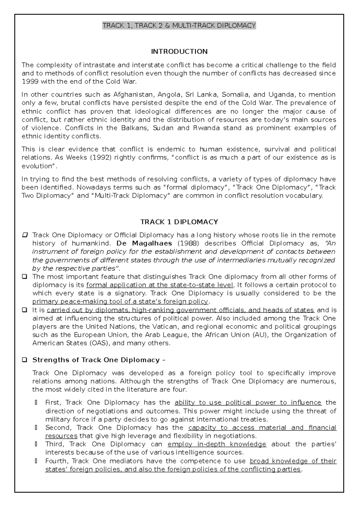 Track 1, 2 and Multi Track Diplomacy TRACK 1, TRACK 2 & MULTITRACK