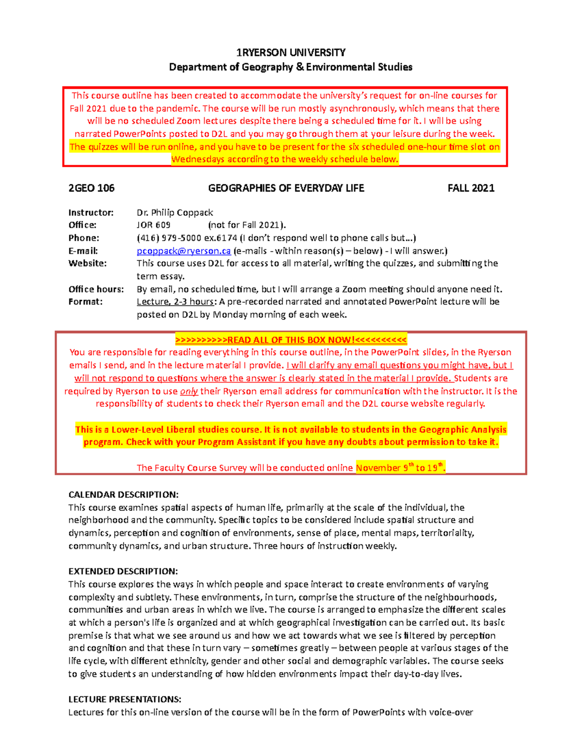 GEO 106 Course Outline 2021 1 RYERSON UNIVERSITY Department of