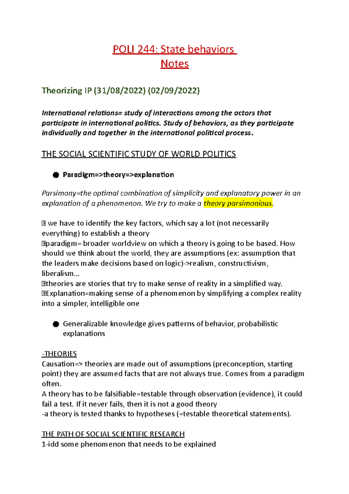 POLI 244 - Lecture notes until the midterm - POLI 244: State behaviors ...