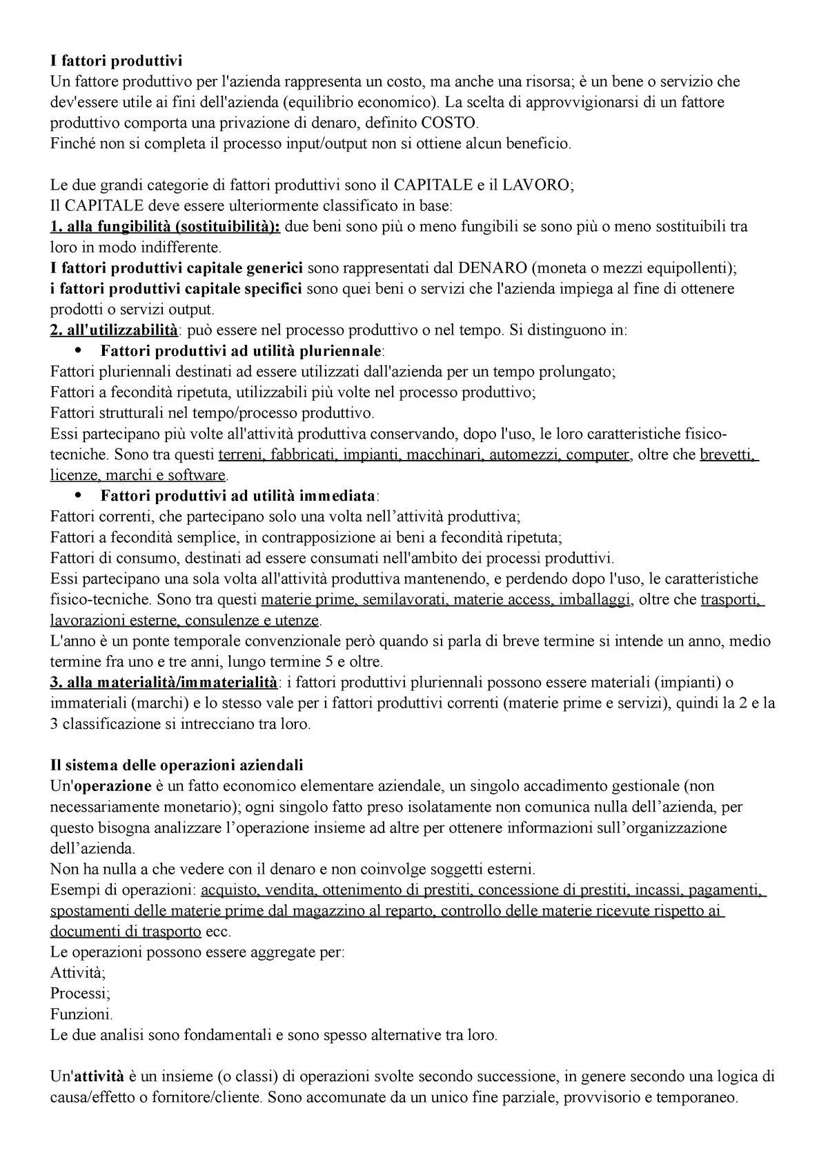 Economia aziendale - fattori produttori, fonti e impieghi ecc... - I ...