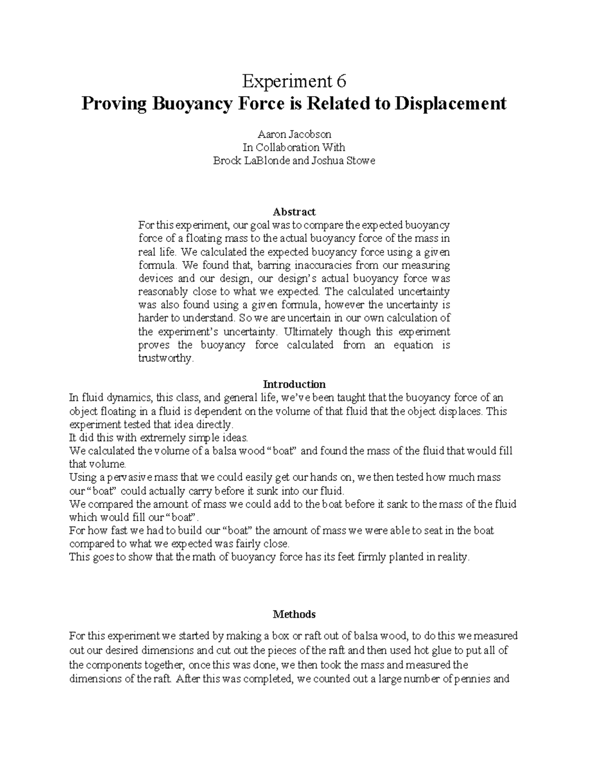 buoyancy experiment lab report