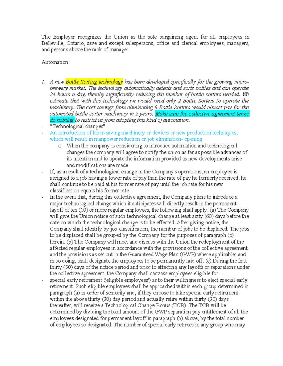 Bargainning Book Positions The Employer recognizes the Union as the