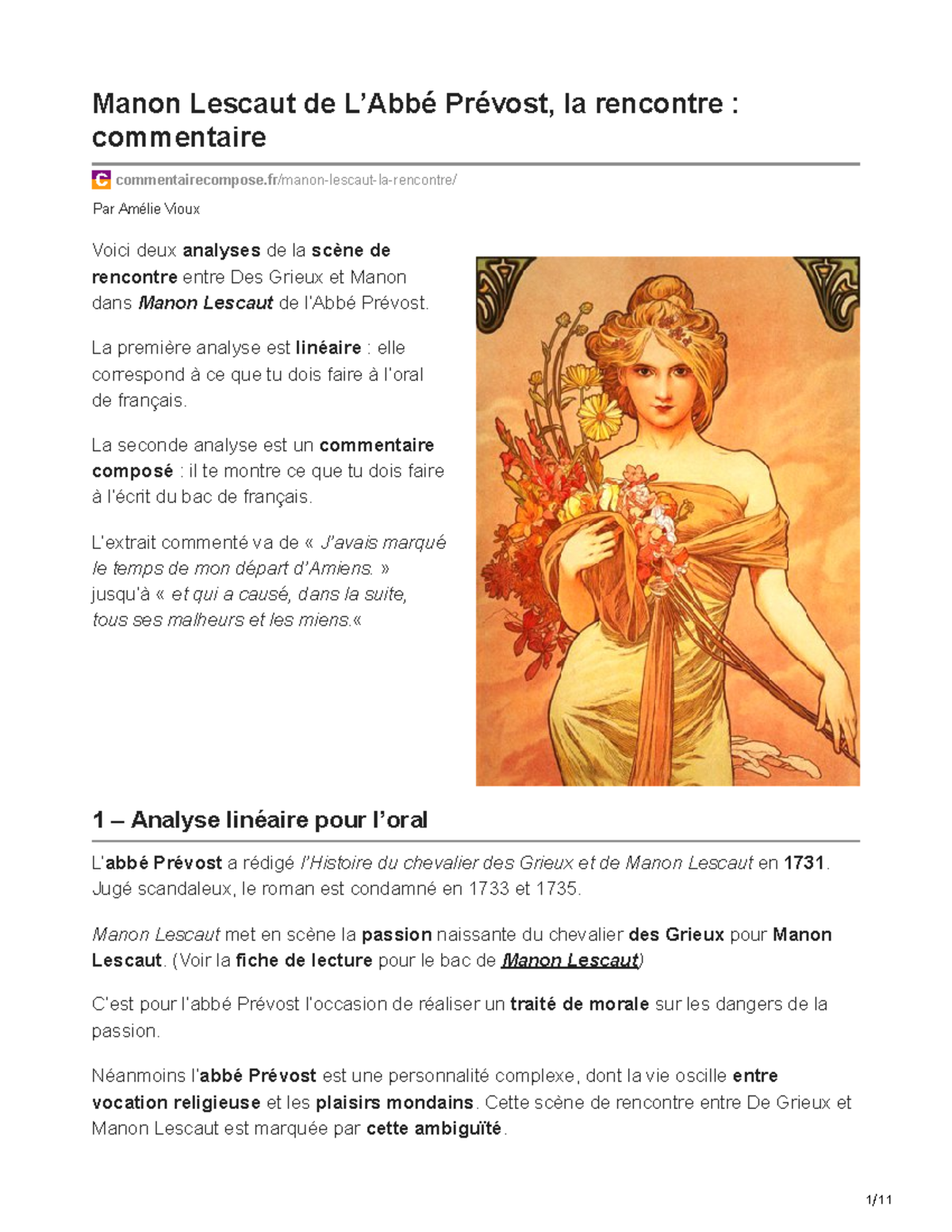 Commentairecompose.fr-Manon Lescaut de LAbbé Prévost la rencontre ...