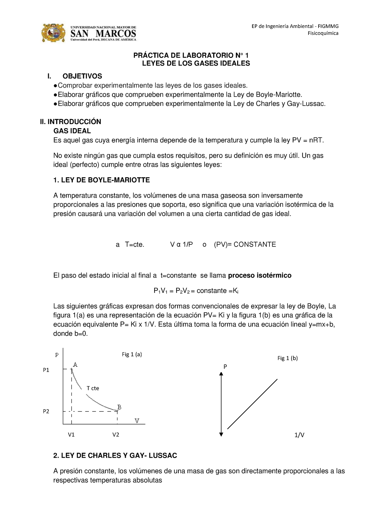 Práctica De Laboratorio N° 1 Fisicoquímica 1 San Marcos Studocu