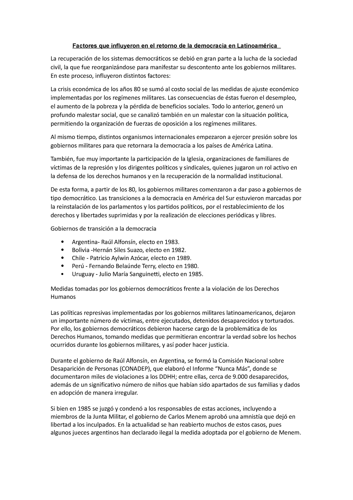 Factores Que Influyeron En El Retorno De La Democracia En Latinoamérica ...