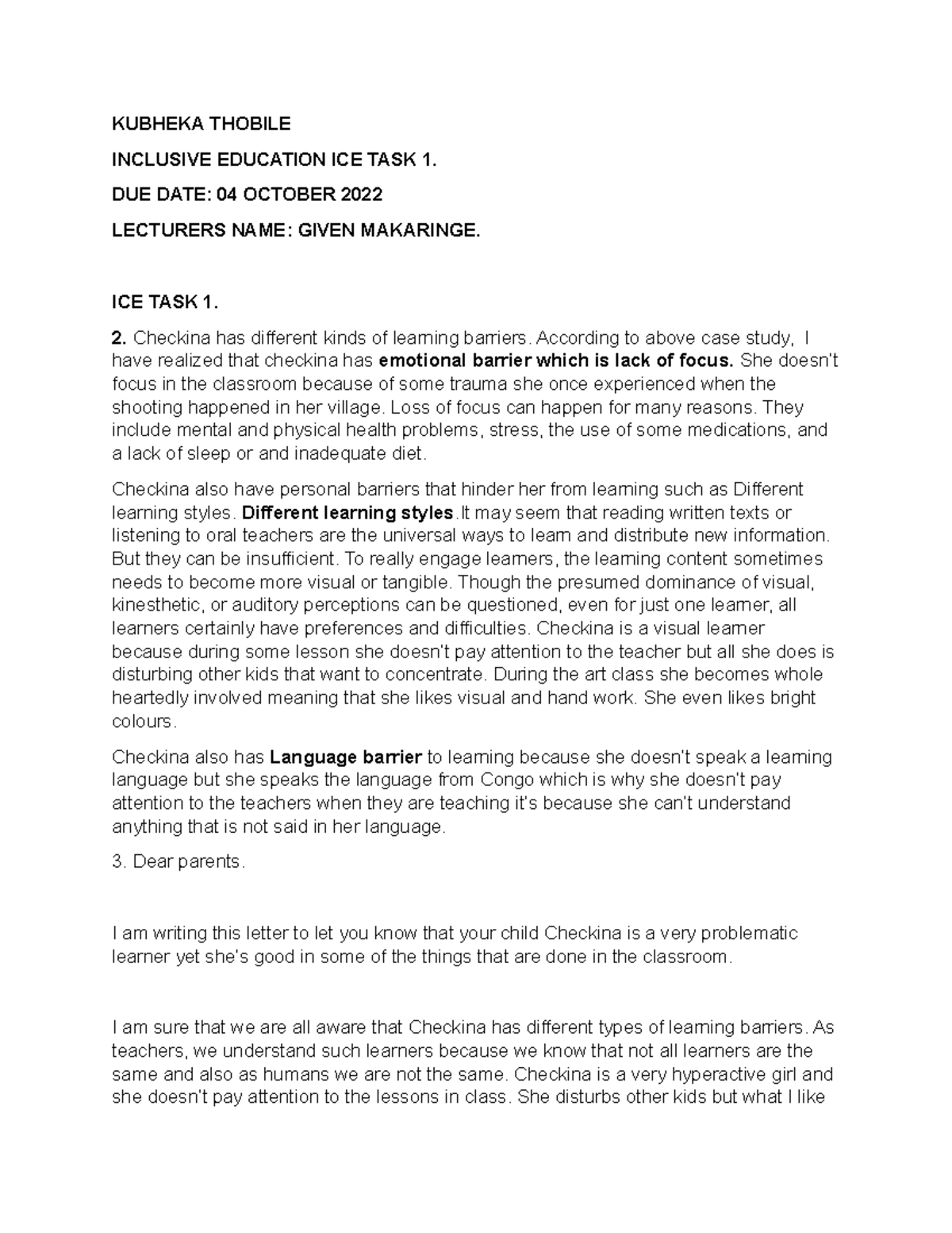 INED ICE TASK 1 - Do not copy and paste - KUBHEKA THOBILE INCLUSIVE ...