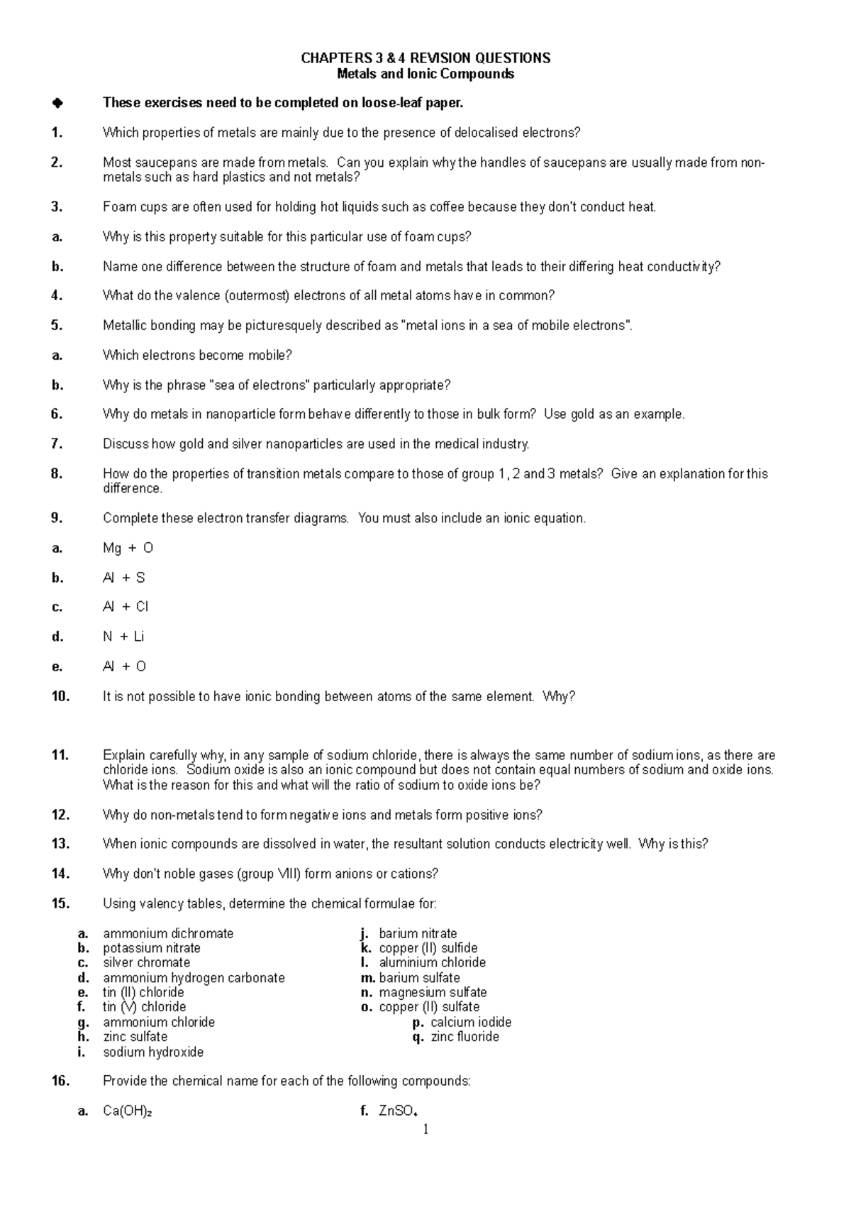 Chemistry C3+4 (Ver2) Questions - CHAPTERS 3 & 4 REVISION ...