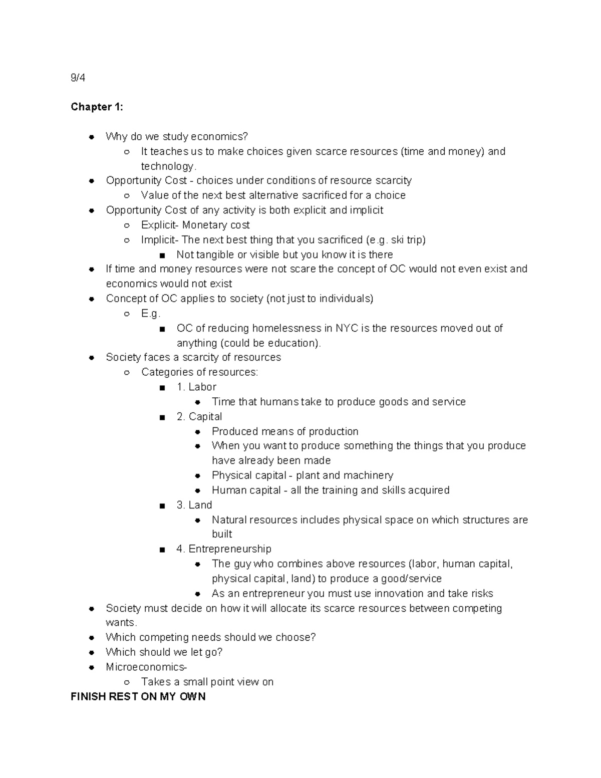 Class Notes - 9/ Chapter 1: Why do we study economics? It teaches us to ...