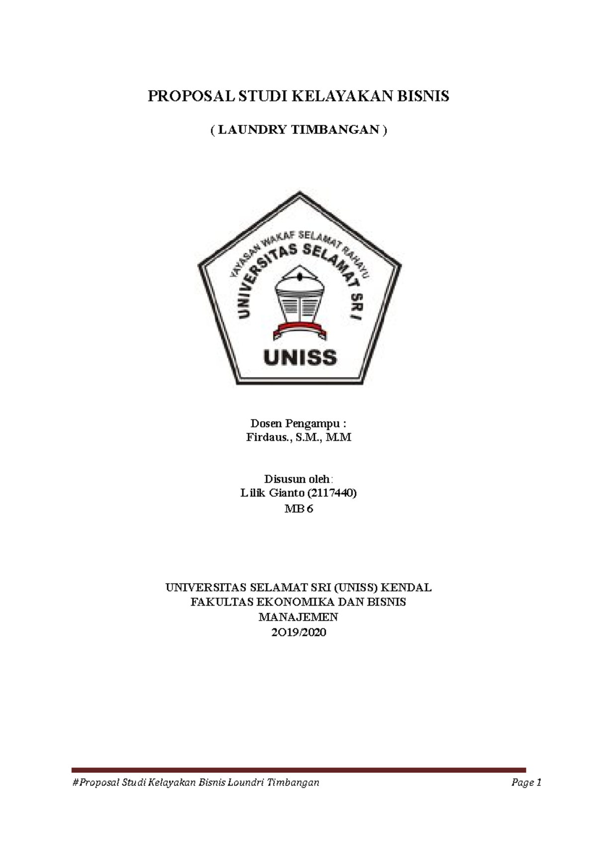 Proposal Studi Kelayakan Bisnis Laundry - PROPOSAL STUDI KELAYAKAN ...