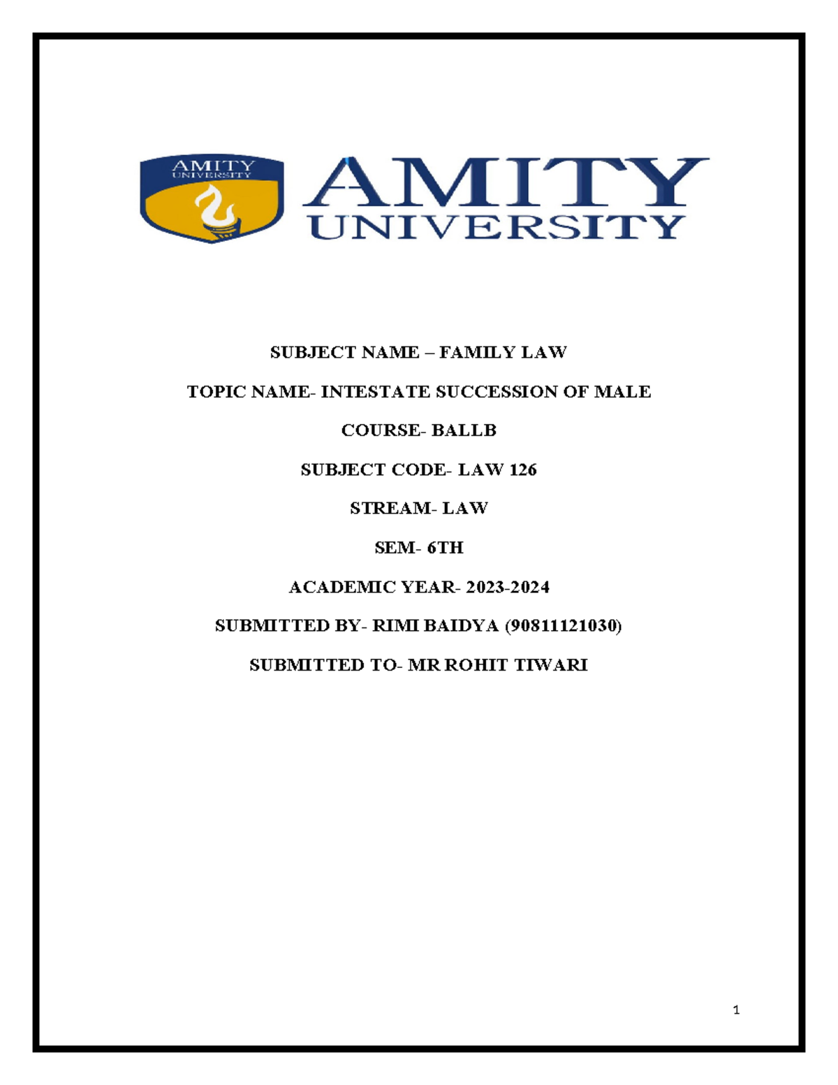 Introduction - SUBJECT NAME – FAMILY LAW TOPIC NAME- INTESTATE ...