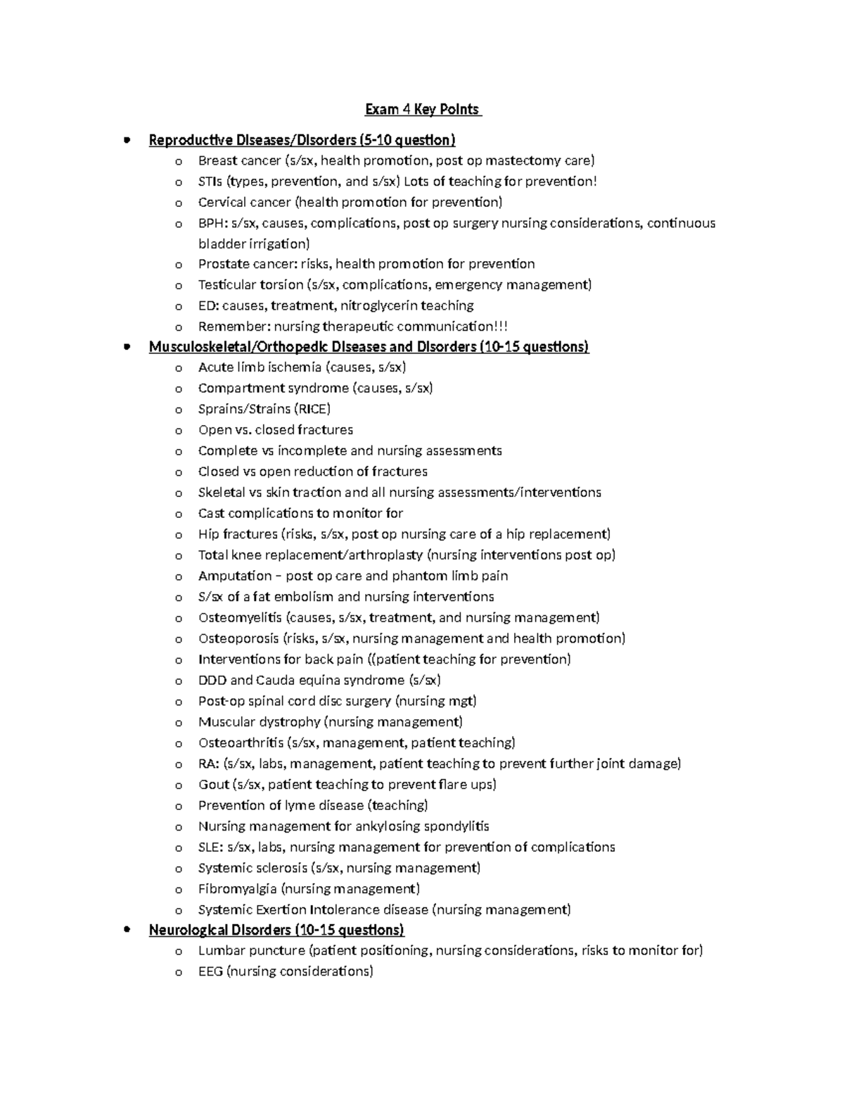 Exam 4 Key Points - Summary Medical Surgical Nursing - Exam 4 Key ...