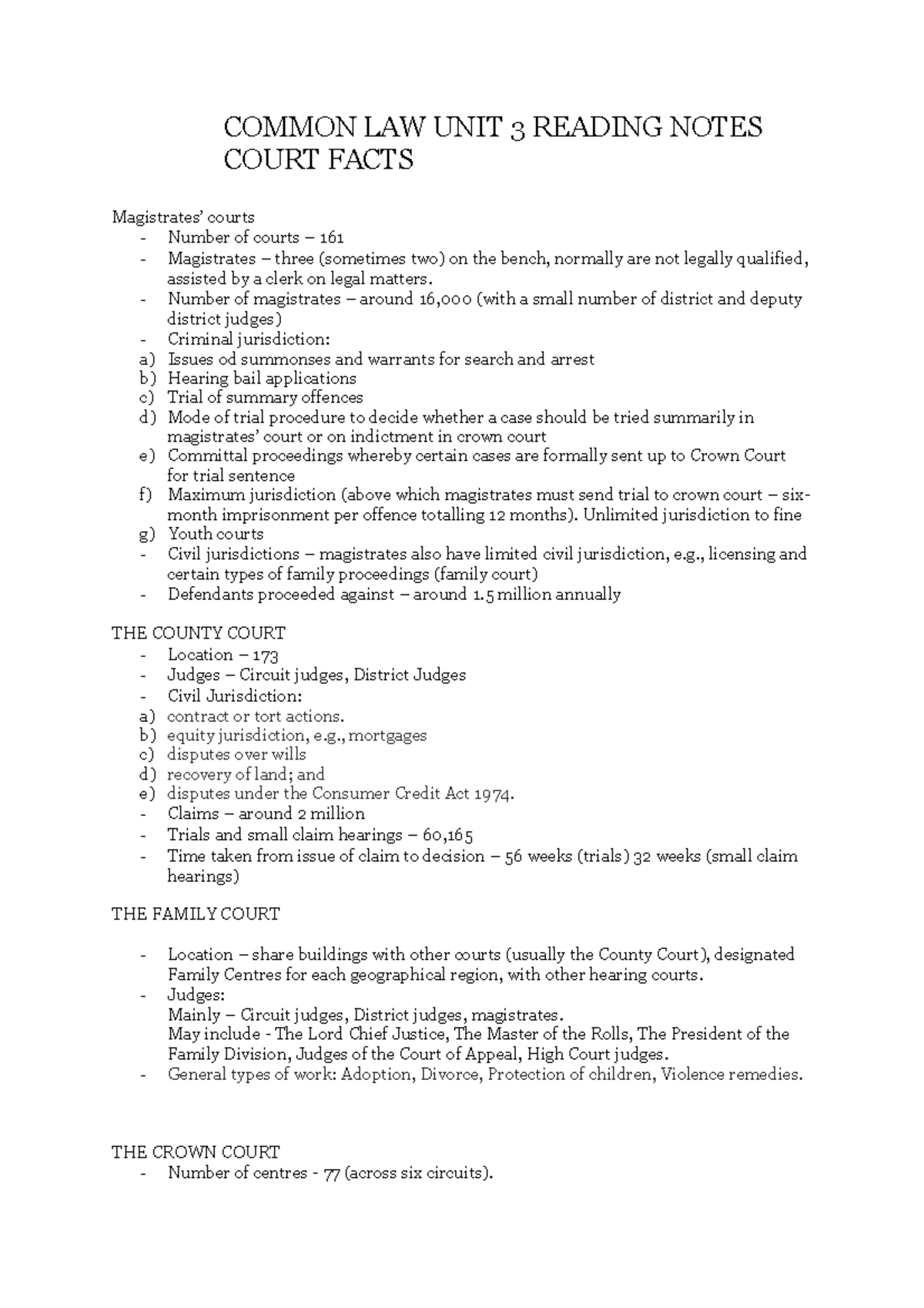 Common LAW UNIT 3 Reading Notes - COMMON LAW UNIT 3 READING NOTES COURT ...