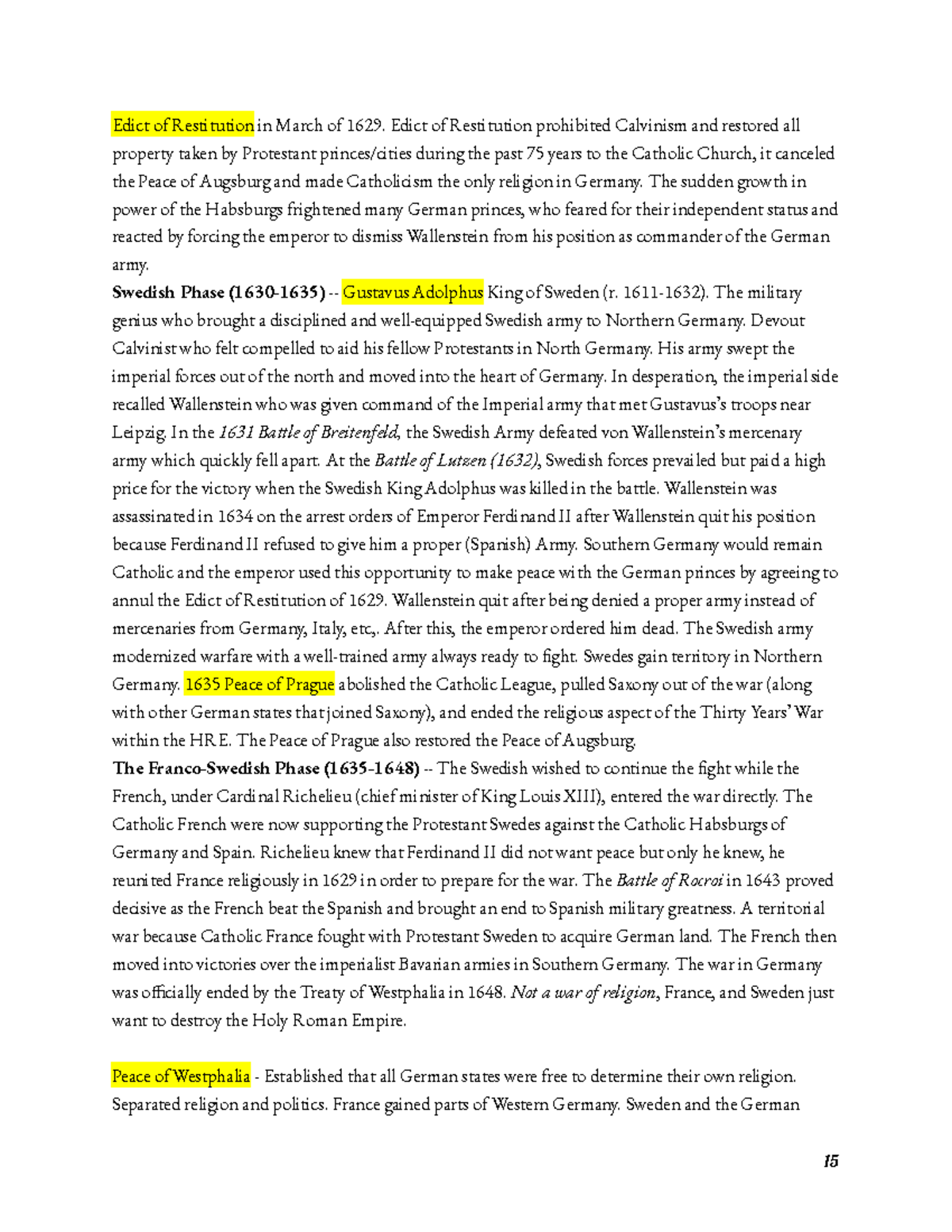 15 - Edict of Restitution. End of Thirty Years War. Peace of Westphalia ...