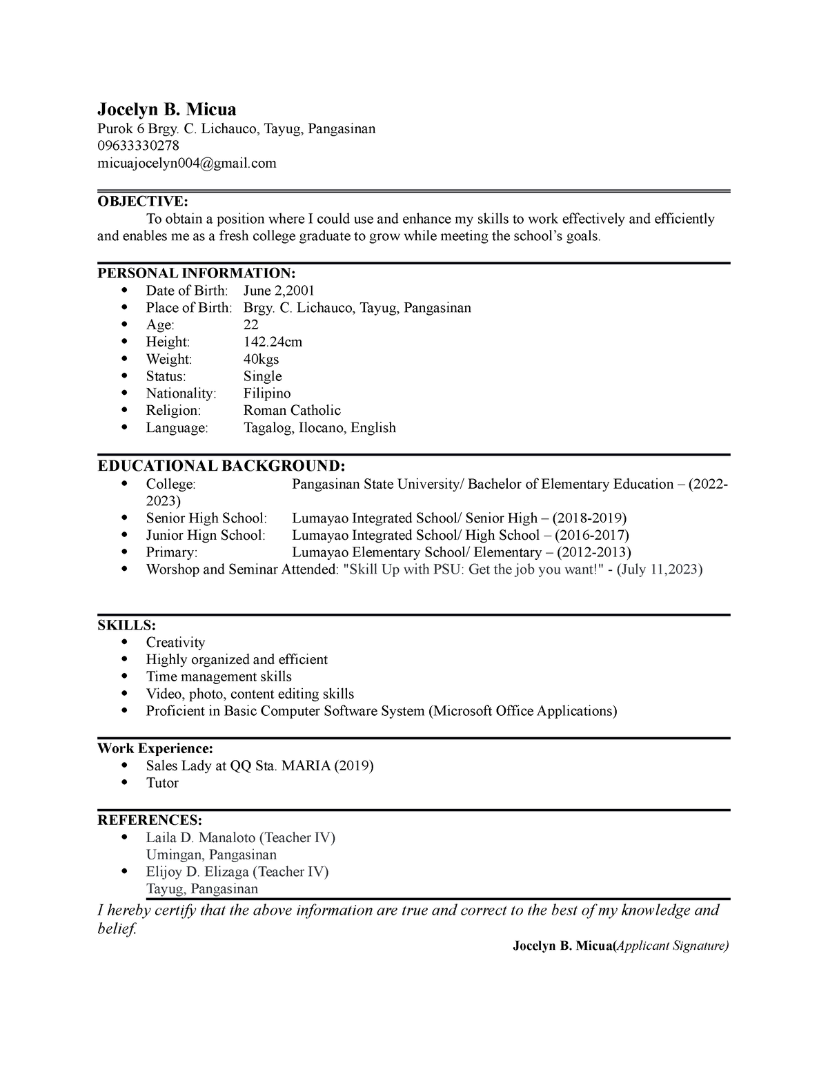 Jocelyn Resume - Lesson plan - Jocelyn B. Micua Purok 6 Brgy. C ...