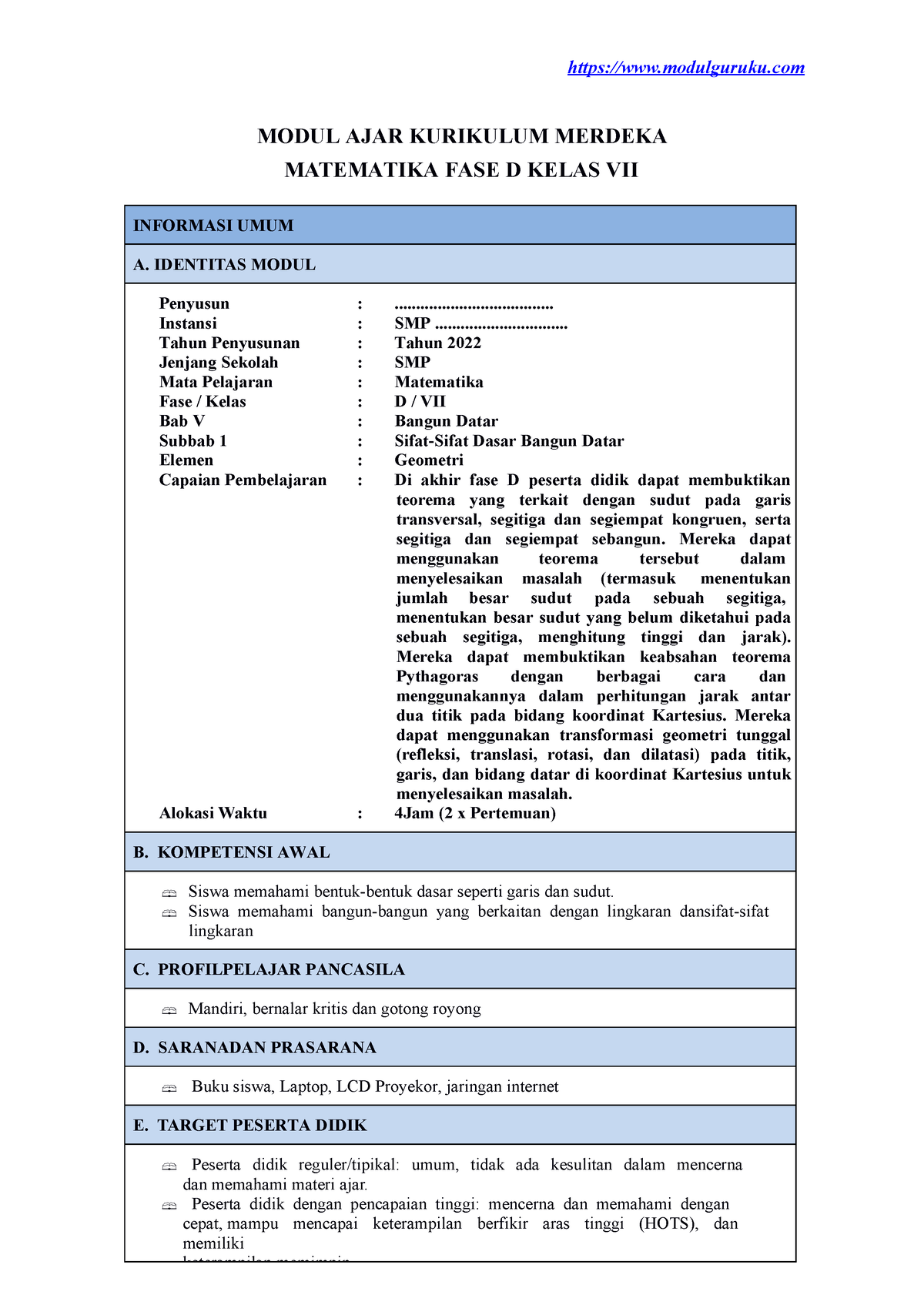 Modul Ajar Matematika Kelas 7 Bab 5 Fase D - Modulguruku MODUL AJAR ...