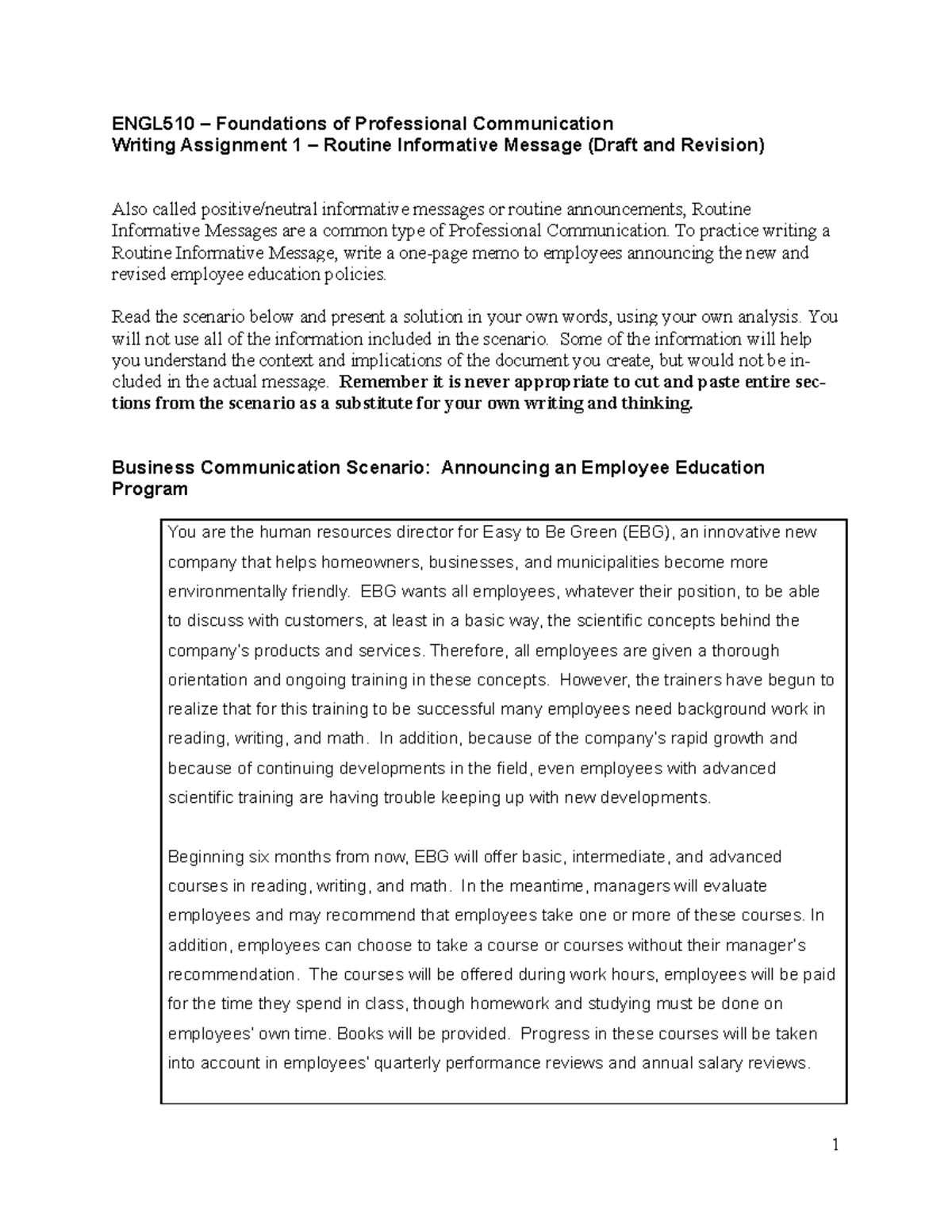 Routine Informative Message on Employee Education Policies - Studocu