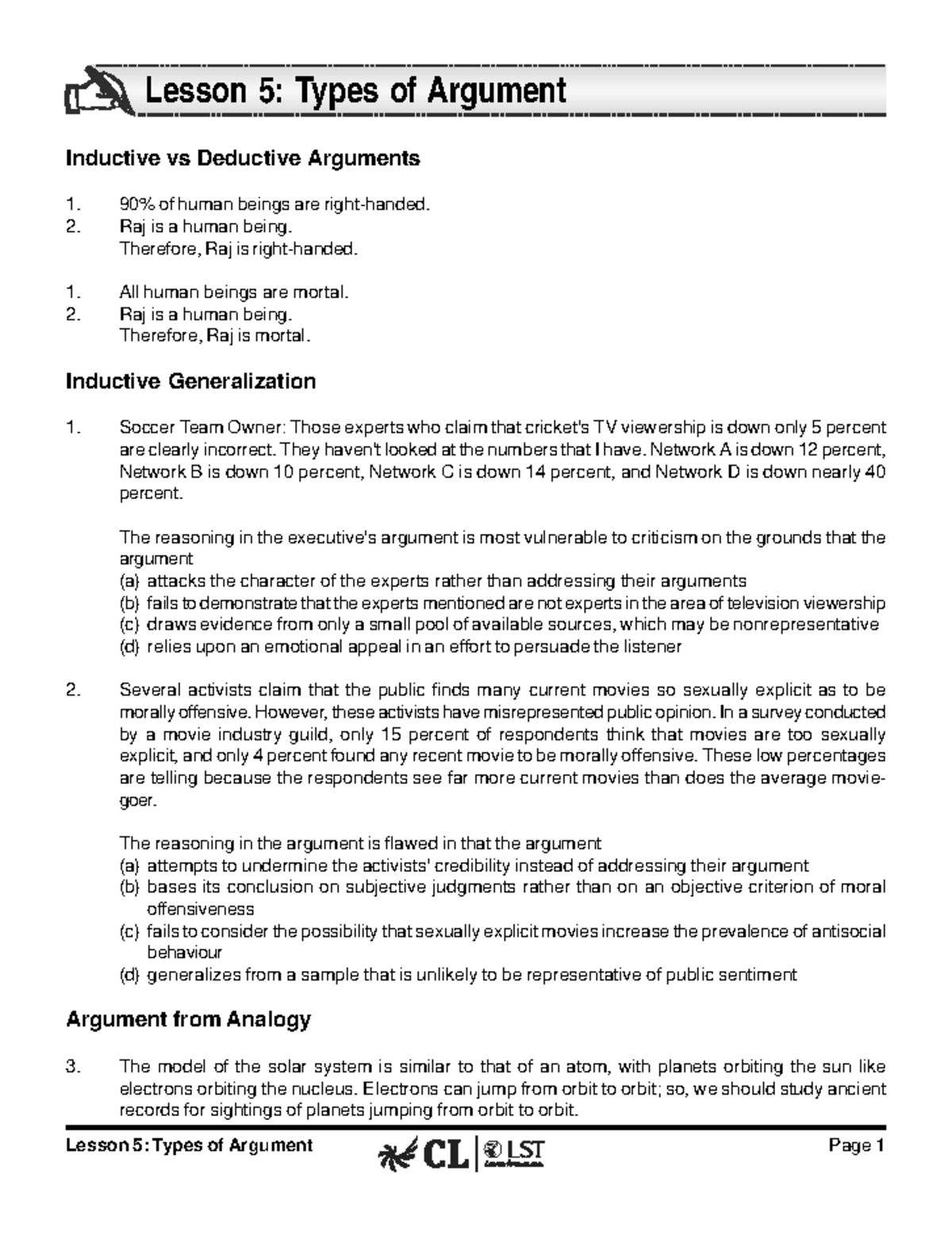 7227 foundationsession-typesofarguments - Lesson 5: Types of Argument ...