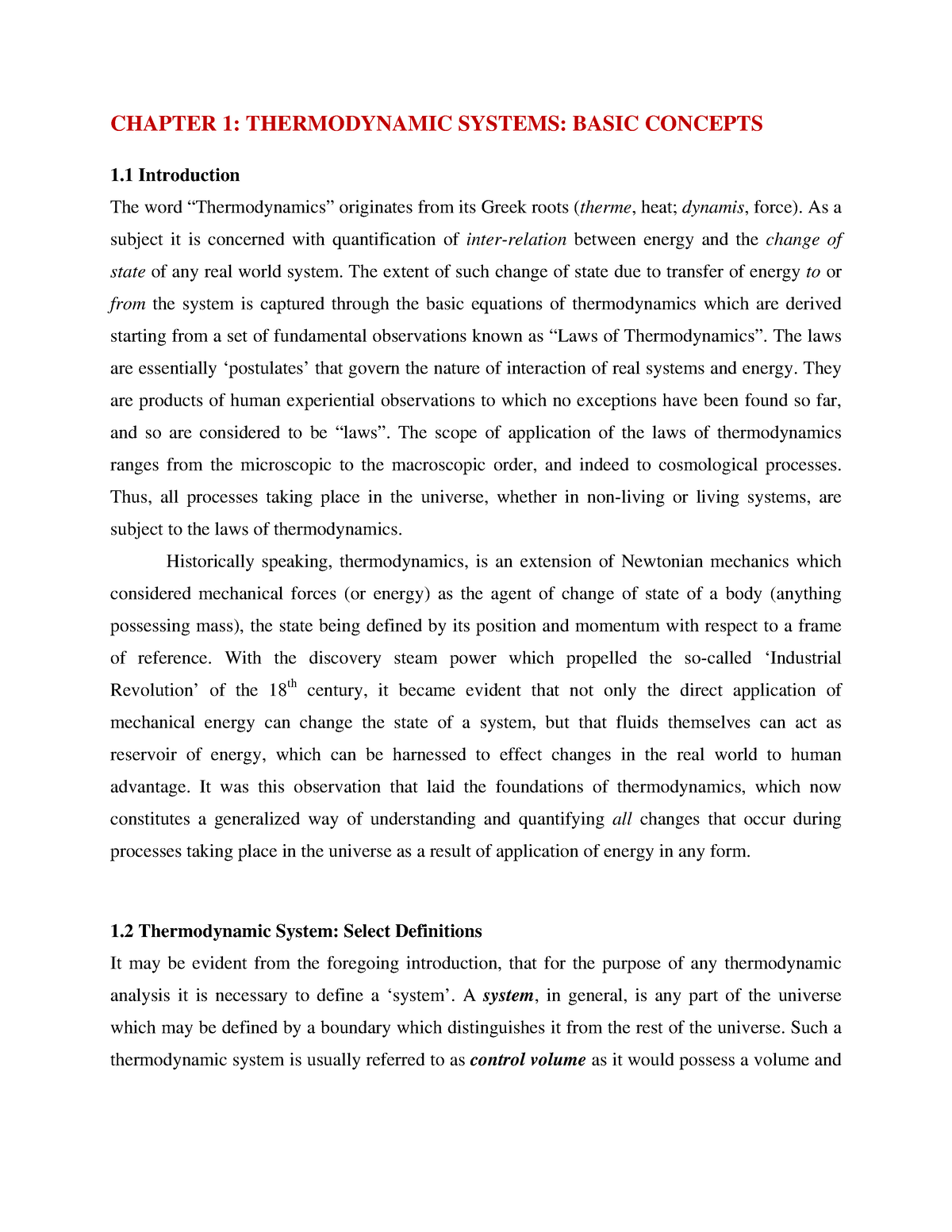 Chapter-1 - Lecture Notes For Chapter 1 - THERMODYNAMIC SYSTEMS: BASIC ...