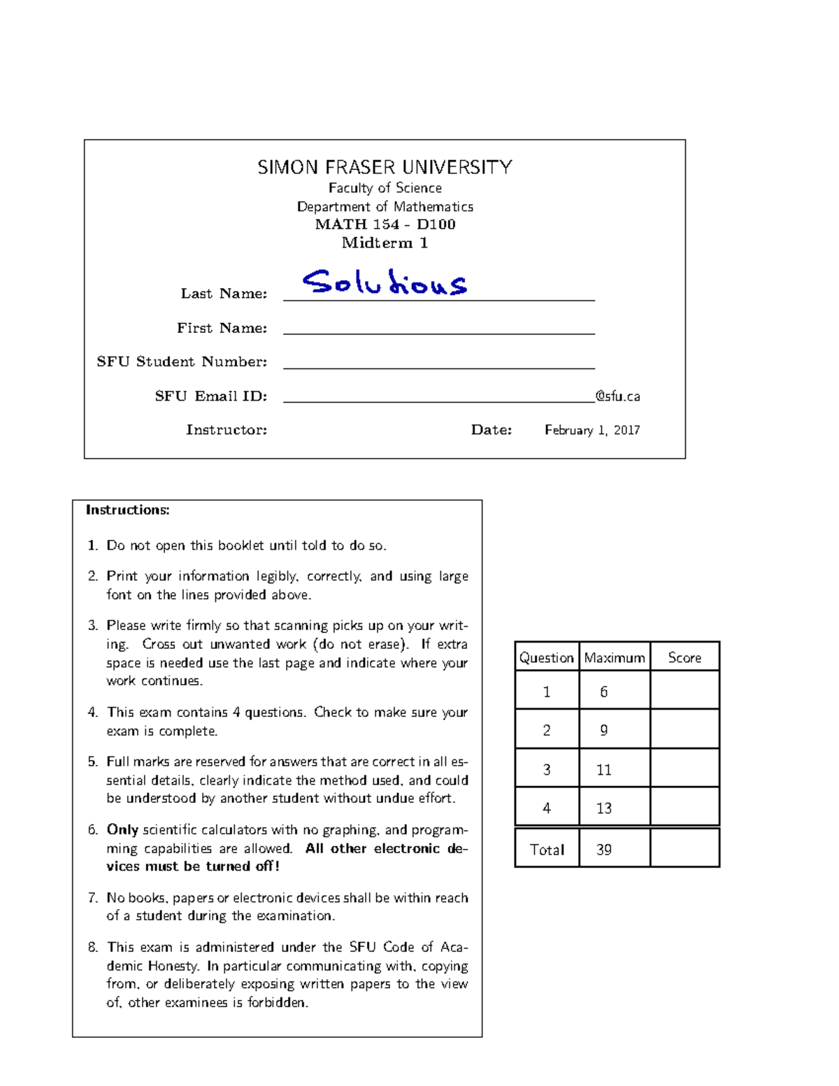 Midterm exam 1 2015, questions and answers - SIMON FRASER UNIVERSITY ...