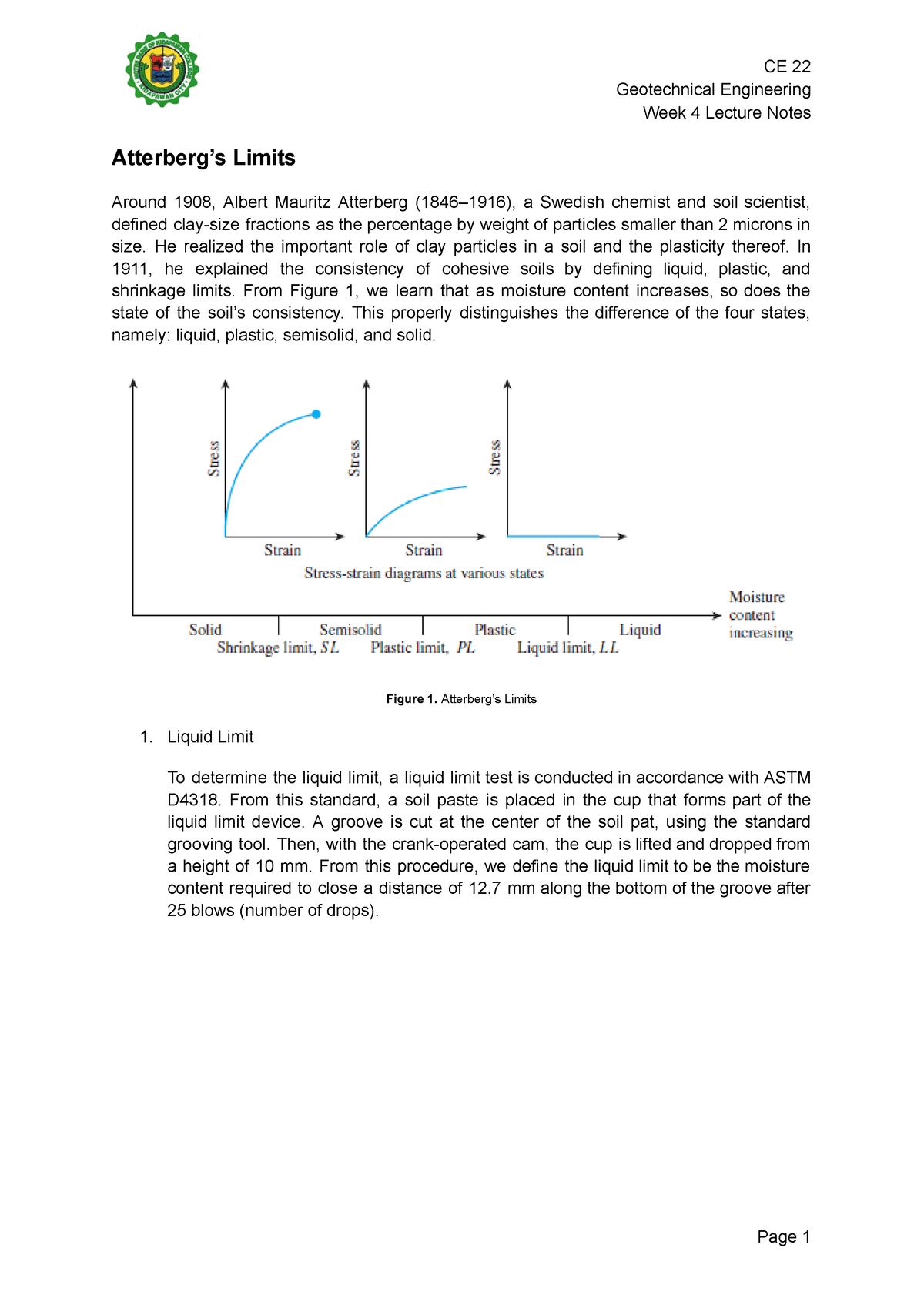 CE 22 Week 4 Lecture Notes - Geotechnical Engineering Week 4 Lecture ...