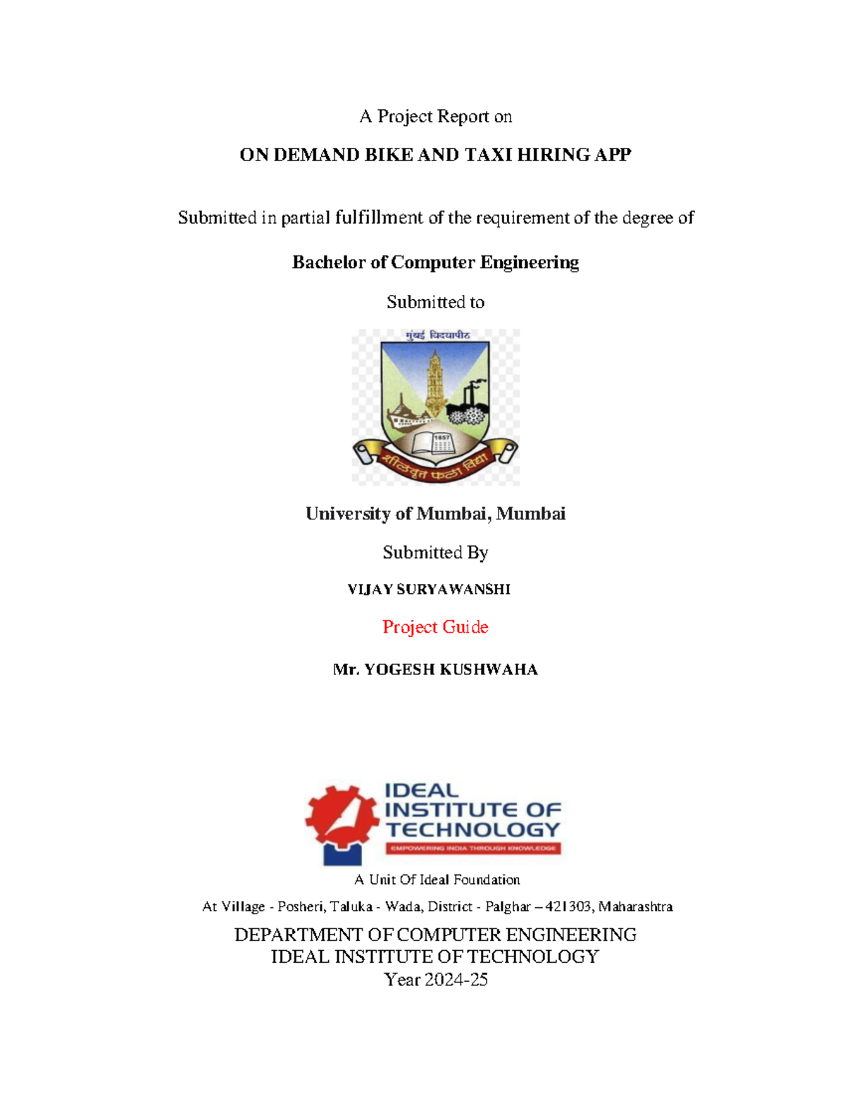 On deman bike texi-1-8 - project - A Project Report on ON DEMAND BIKE ...