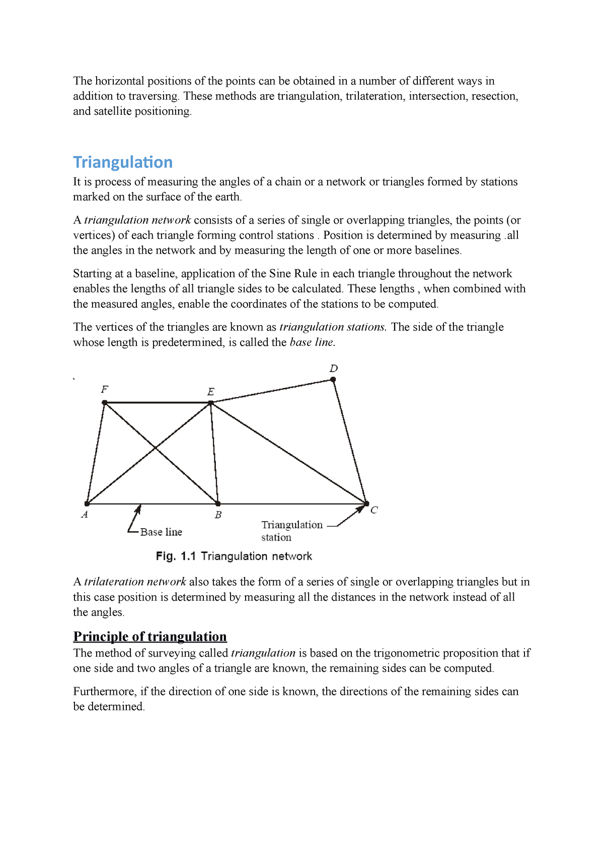 Introduction Survey Control The horizontal positions of the points