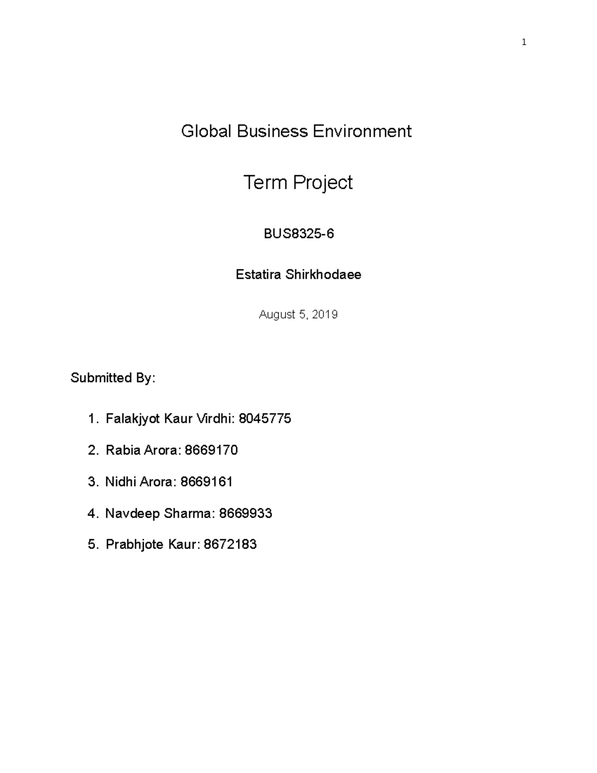 Business Environment Term Project - Global Business Environment Term ...