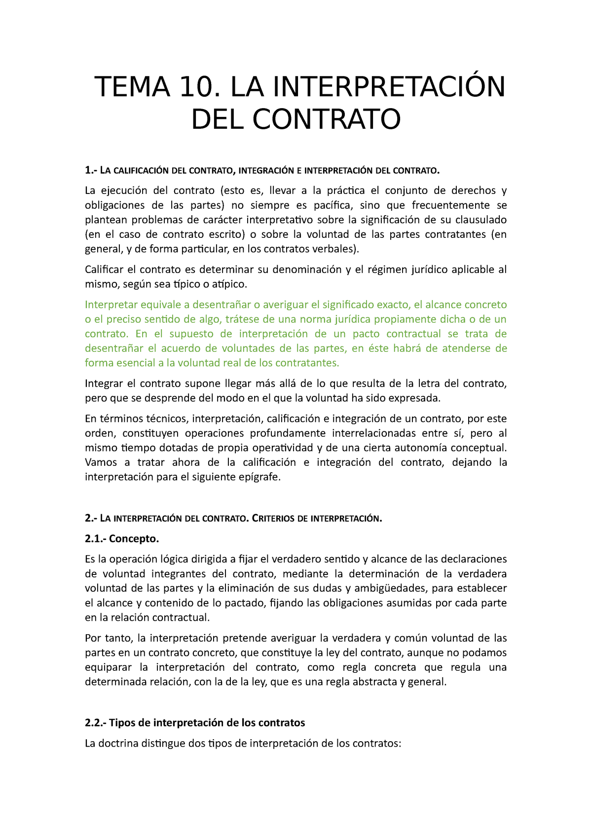 Tema 10 Interpretación Del Contrato Tema 10 La InterpretaciÓn Del Contrato 1 La 9067