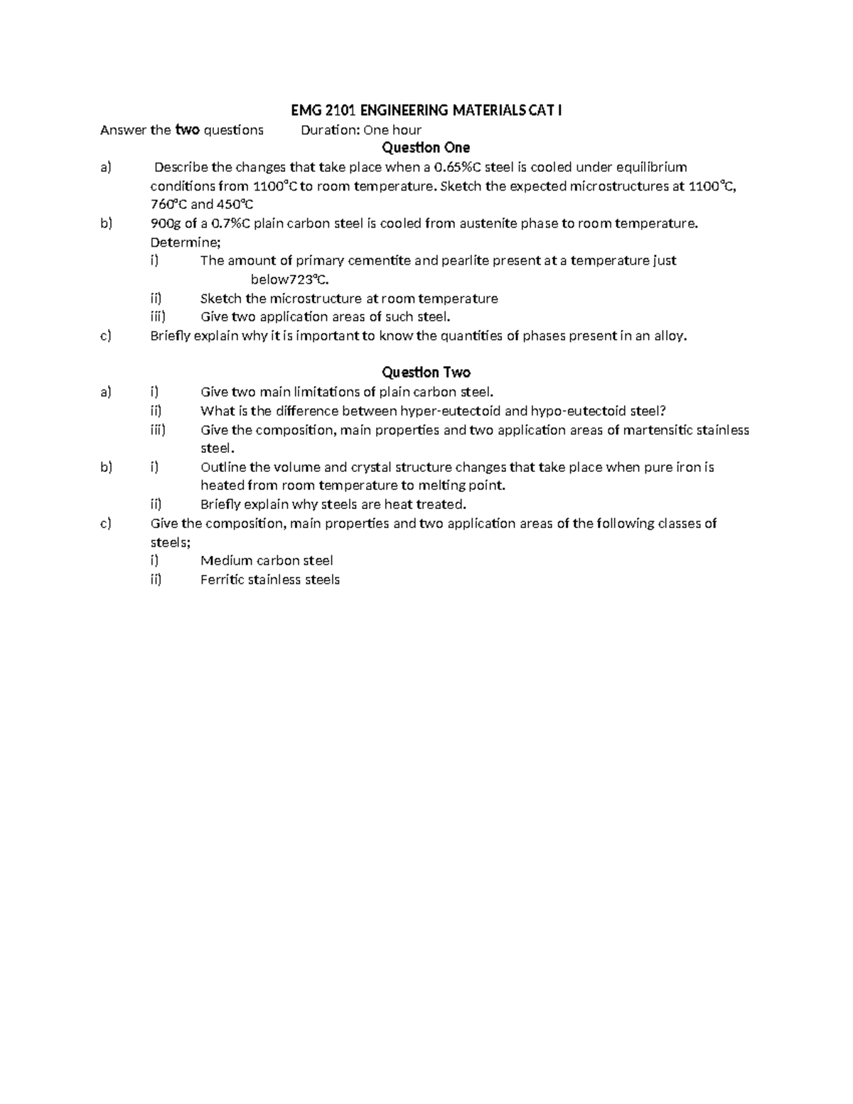 24engmatcat 1 - Assignment - EMG 2101 ENGINEERING MATERIALS CAT I ...