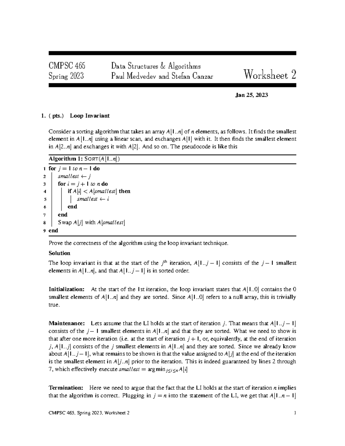 CMPSC 465 Spring 2023 Data Structures Algorithms Worksheet 2 Solutions ...