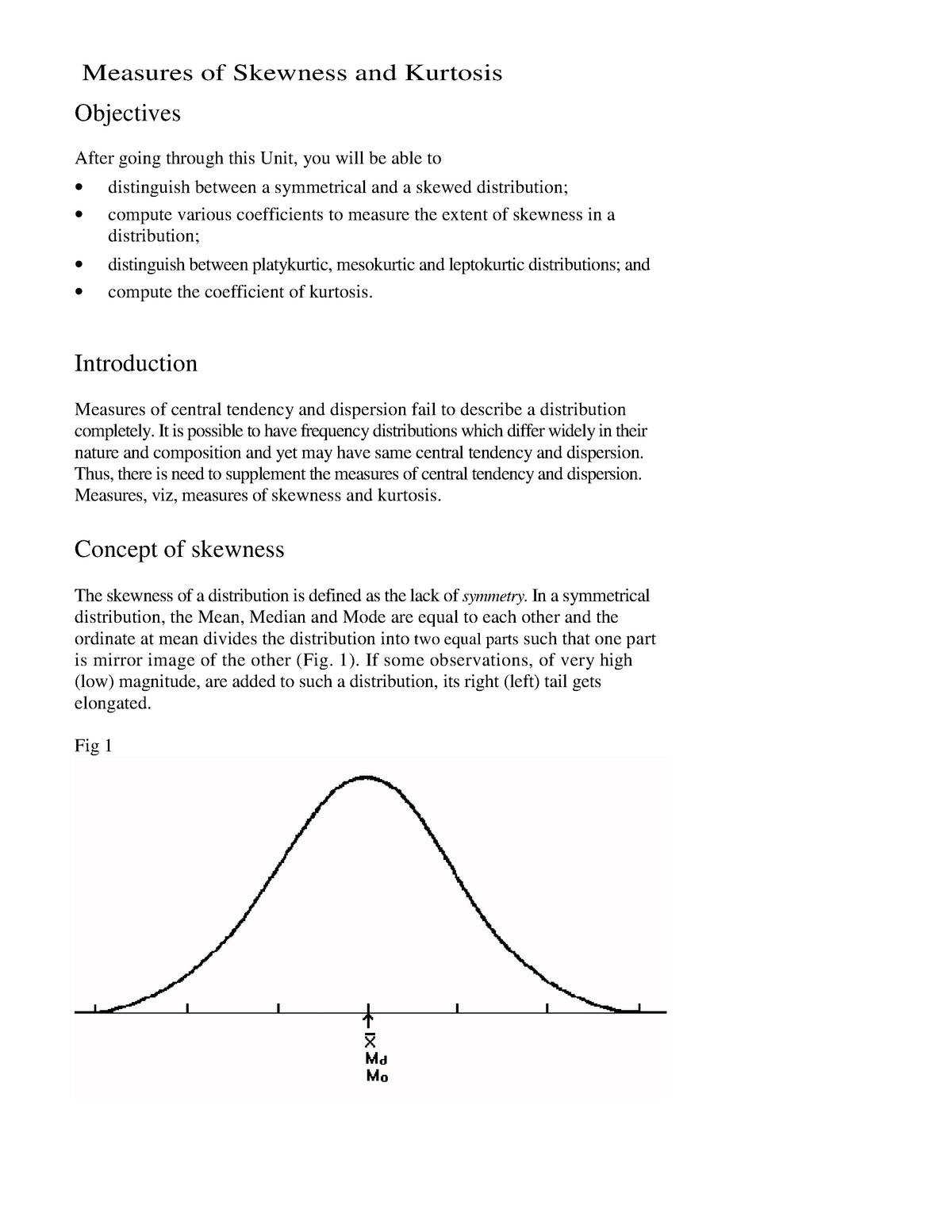 Measures Of Skewness And Kurtosis Introduction Measures Of Central 