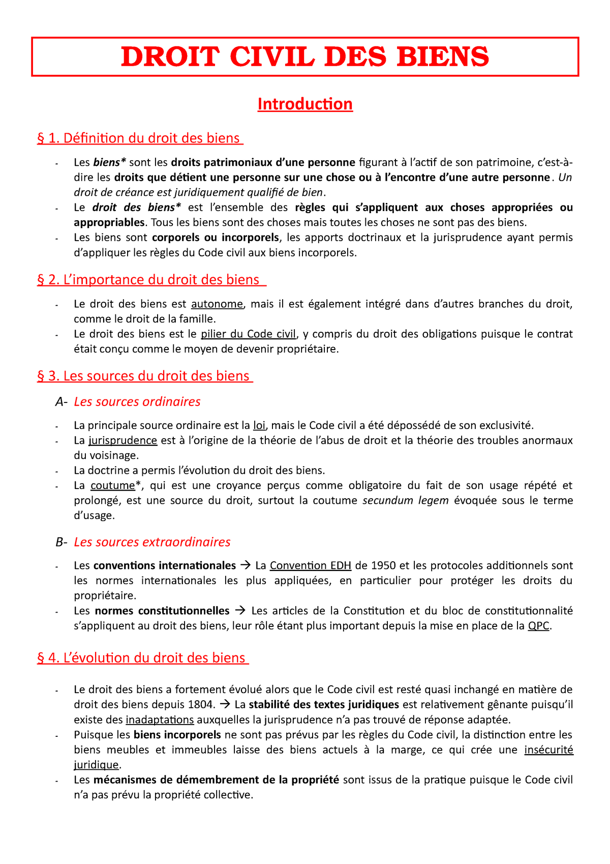 Fiches Droit Civil Des Biens Droit Civil Des Biens Introduction Du Droit Des Biens Les