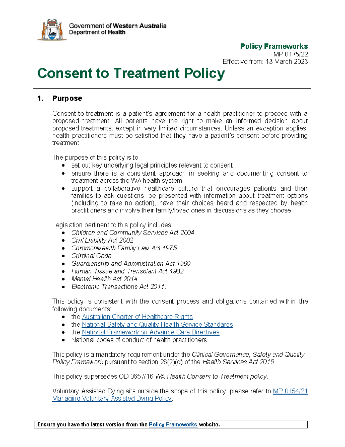 Policy Framework Mandatory Policy Template - Consent-to-Treatment ...