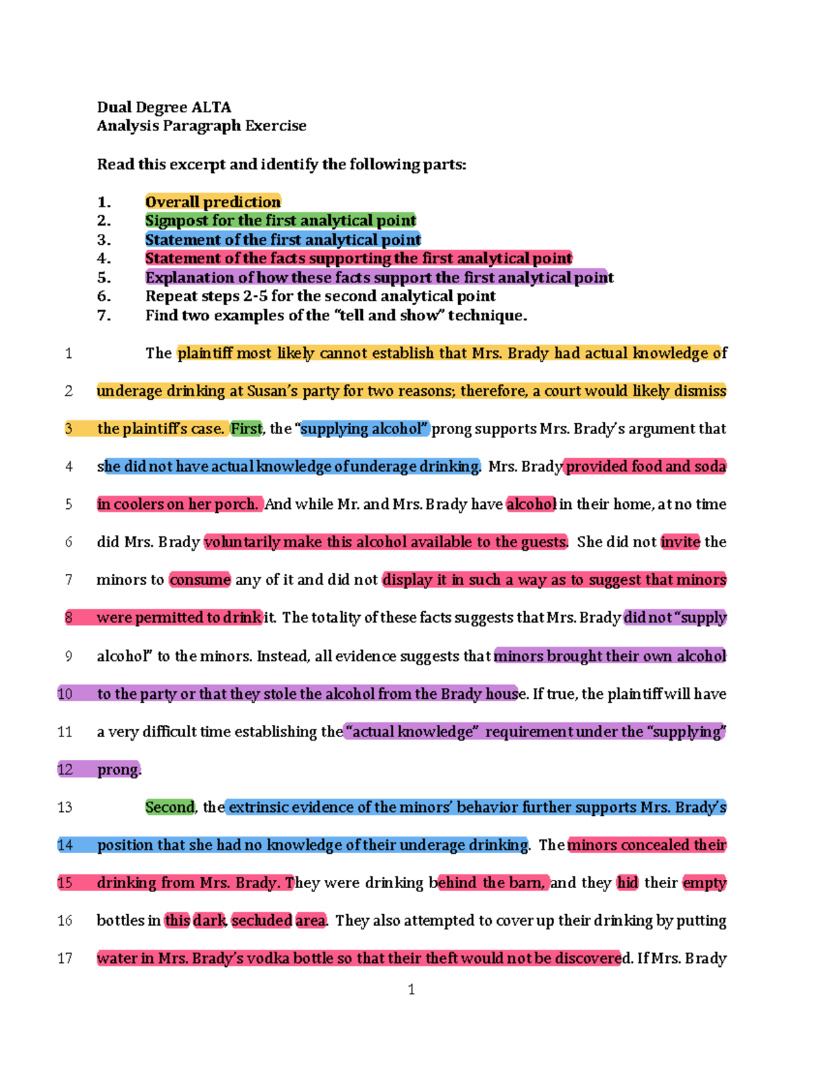 Analysis Exercise-Identify Component Parts Brady Exercise - 1 **Dual ...