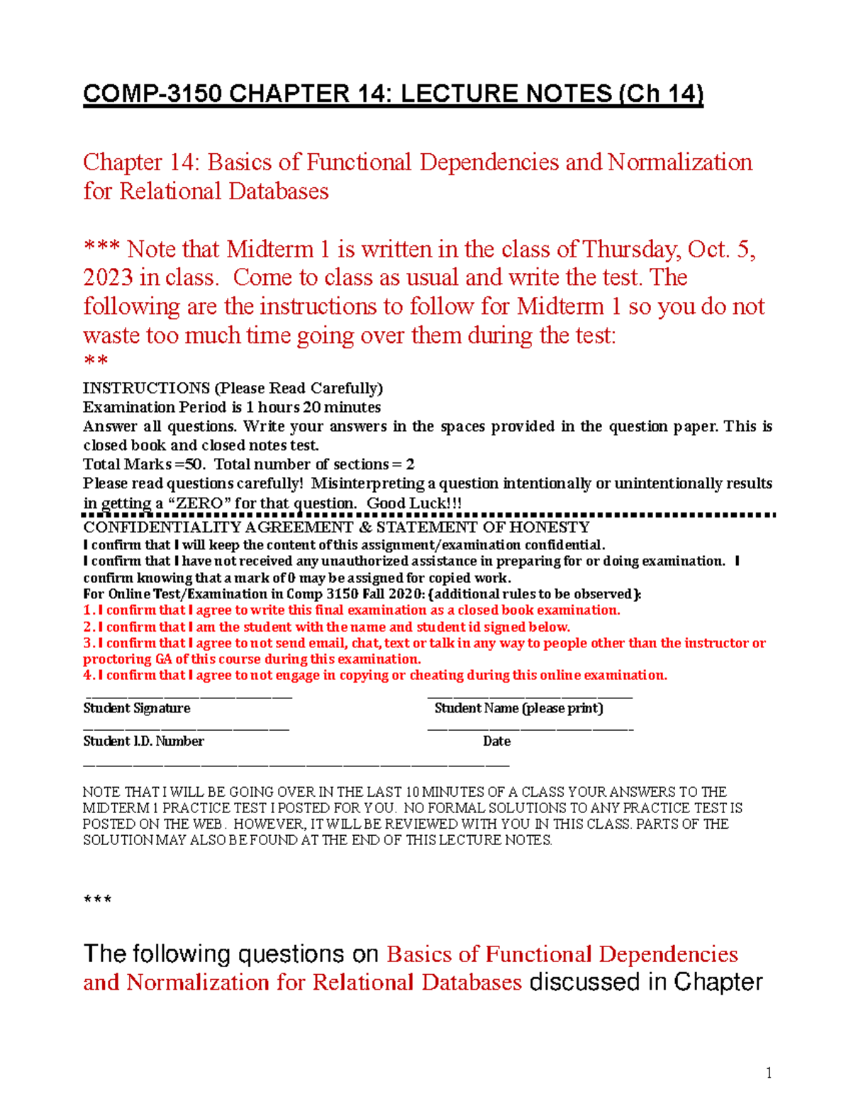 Lecture Notes Ch14 Lectures - COMP-3150 CHAPTER 14 : LECTURE NOTES (Ch ...