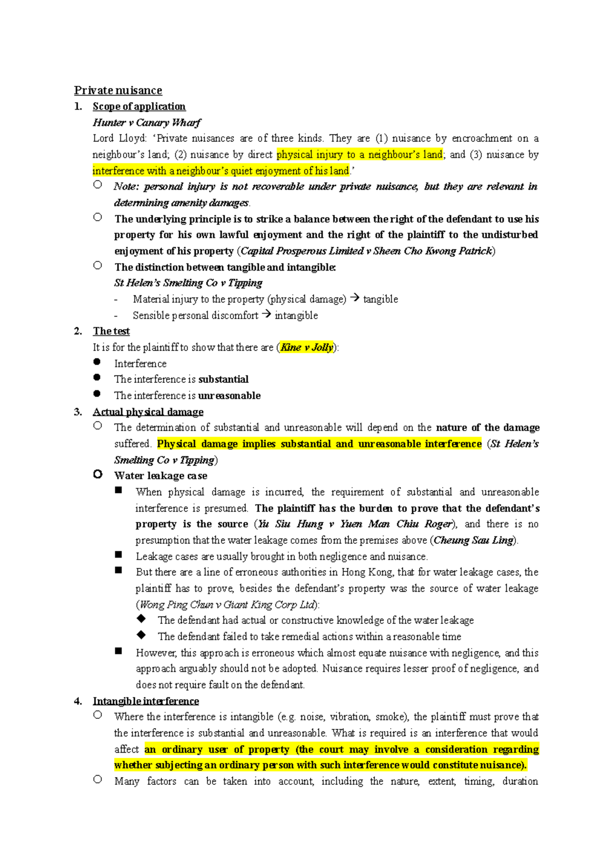 Private nuisance short note (summary of the textbook chapter) - Private ...