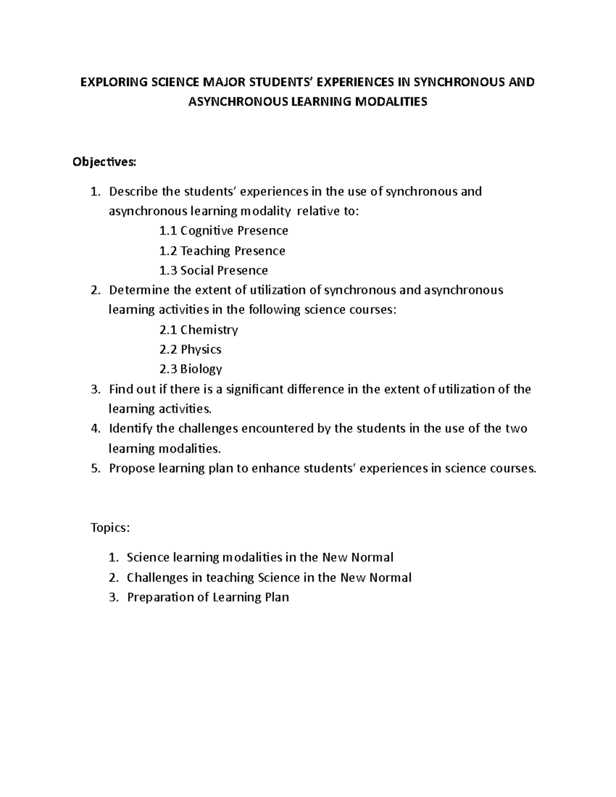 Exploring Science Major Students’ Experiences IN Synchronous AND ...
