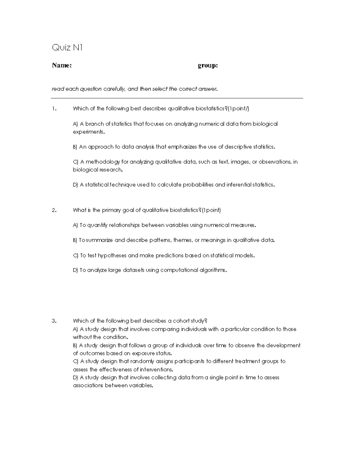 Multiple Choice Test - Pdf - Quiz N Name: group: read each question ...