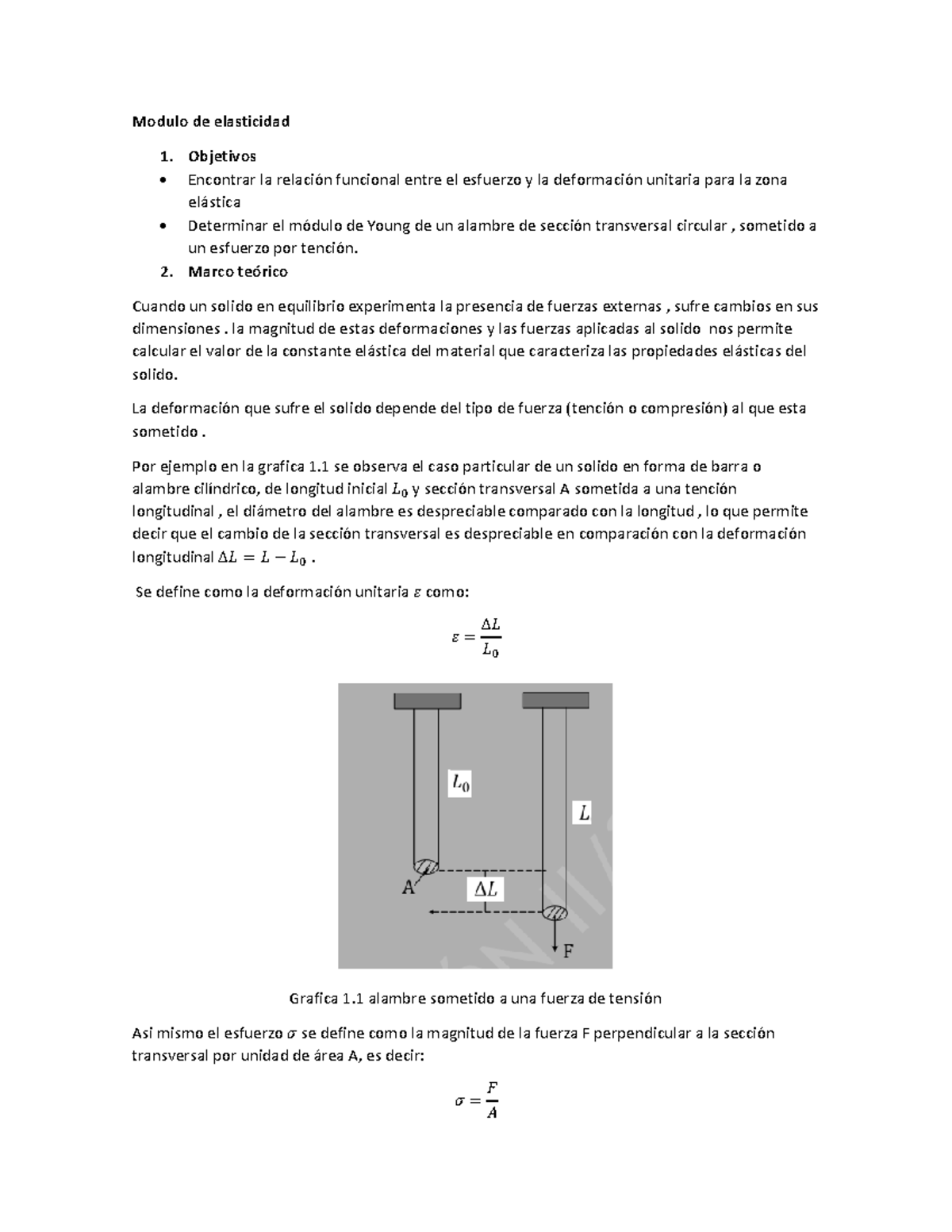 Modulo de young 2024 - Modulo de elasticidad Objetivos Encontrar la ...