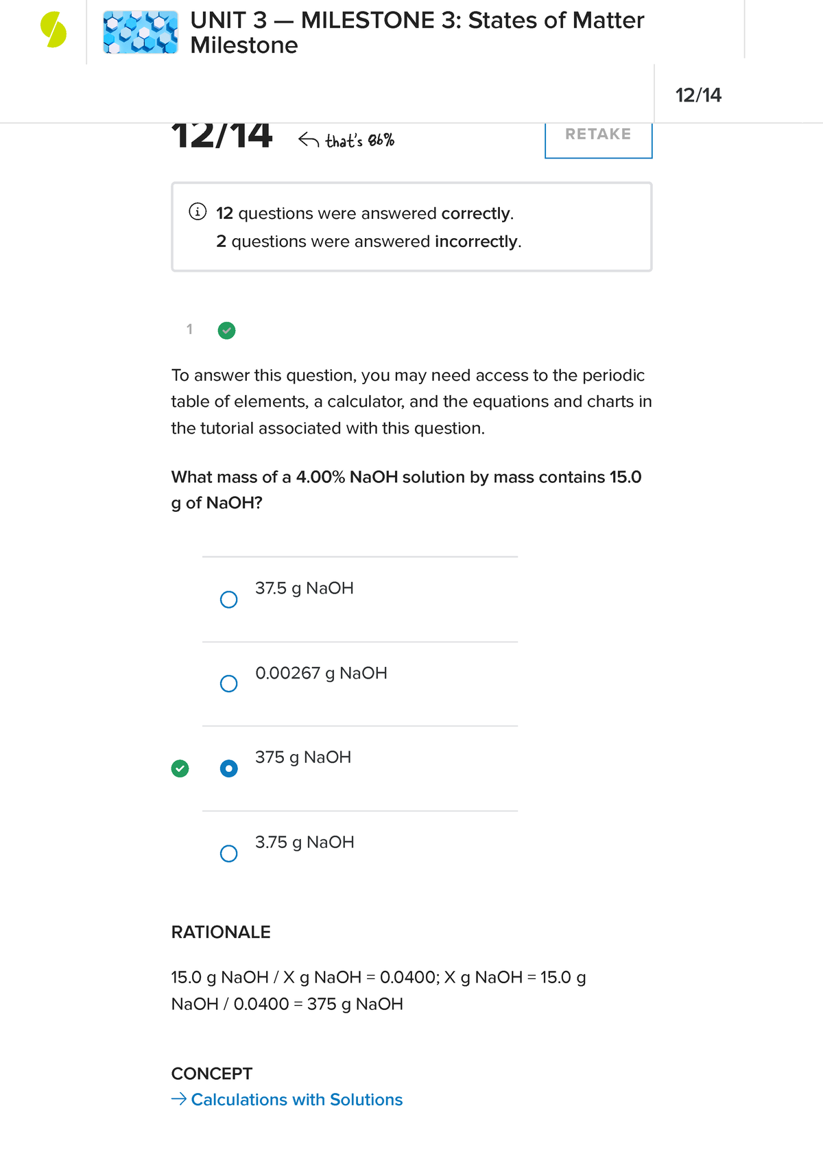 Sophia Chemistry Milestone 3 - 1 CONCEPT → Calculations With Solutions ...