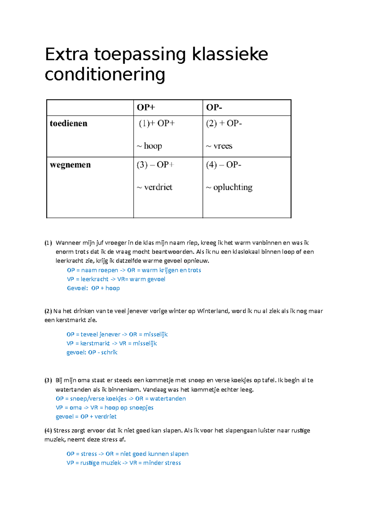 Oefeningen klassieke conditionering - Extra toepassing klassieke ...