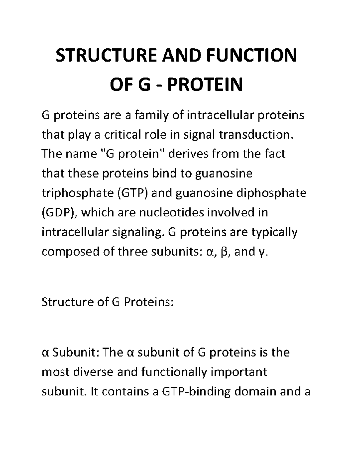 Structure AND Function OF G - Protein part 1 - STRUCTURE AND FUNCTION ...