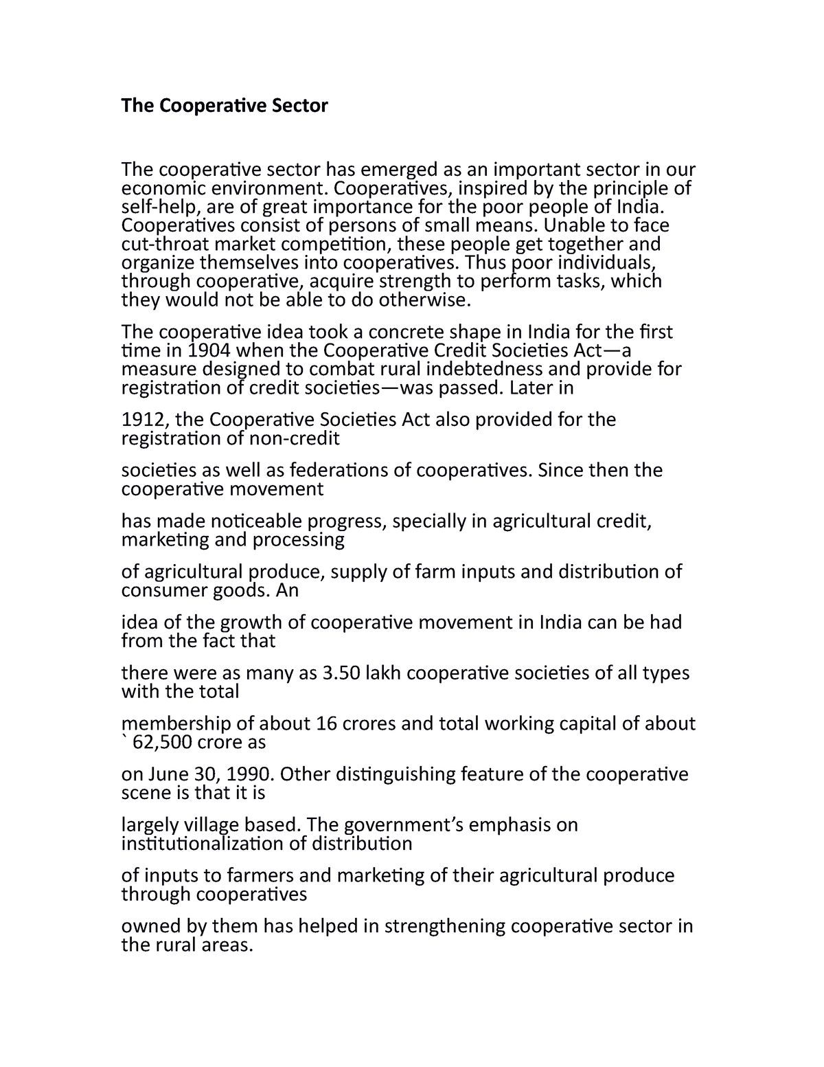 The Cooperative Sector notes The Cooperative Sector The cooperative