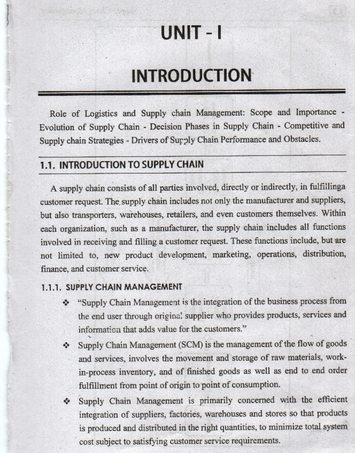 Unit - 1 SCM - Supply chain management - 1 $ - Studocu