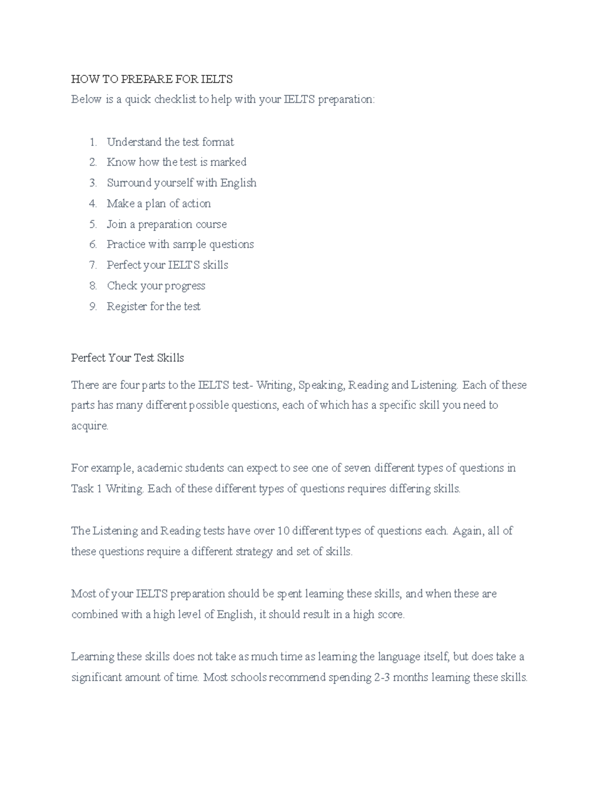IELTS Strategies - HOW TO PREPARE FOR IELTS Below is a quick checklist ...